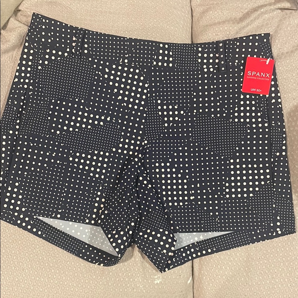 SPANX Navy and White Geometric Bike Shorts